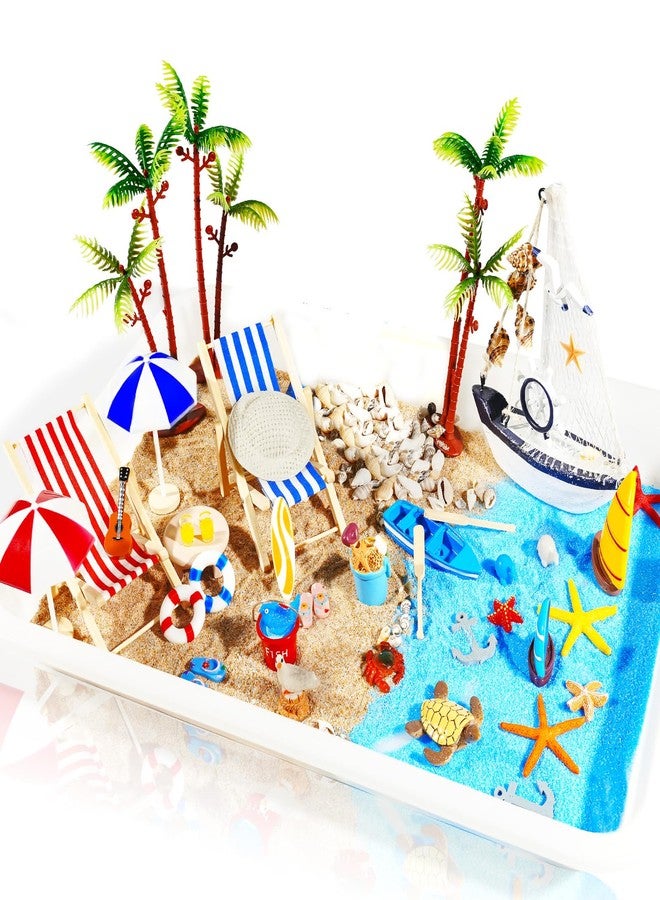 Pamonrueer 41 Pcs Miniature Summer Beach Accessories Ocean Diorama Supplies Sand Box Beach Theme Cake Decorations Sea Animal Figurines Shell Cake Topper Party Gifts Diorama Projects - Image 1